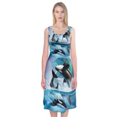 Orca Wave Water Underwater Sky Midi Sleeveless Dress by Semog4