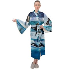 Orca Wave Water Underwater Sky Maxi Velvet Kimono by Semog4