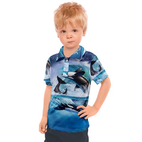 Orca Wave Water Underwater Sky Kids  Polo Tee by Semog4