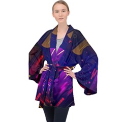 Colorful Abstract Background Creative Digital Art Colorful Geometric Artwork Long Sleeve Velvet Kimono  by Semog4