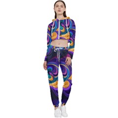 Colorful Waves Abstract Waves Curves Art Abstract Material Material Design Cropped Zip Up Lounge Set by Semog4