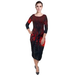 Dark Forest Jungle Plant Black Red Tree Quarter Sleeve Midi Velour Bodycon Dress