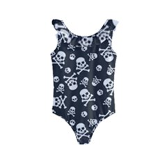 Skull-crossbones-seamless-pattern-holiday-halloween-wallpaper-wrapping-packing-backdrop Kids  Frill Swimsuit by Ravend