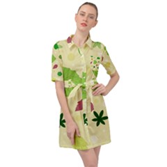 Leaves-140 Belted Shirt Dress