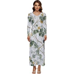 Leaves-142 Long Sleeve Longline Maxi Dress