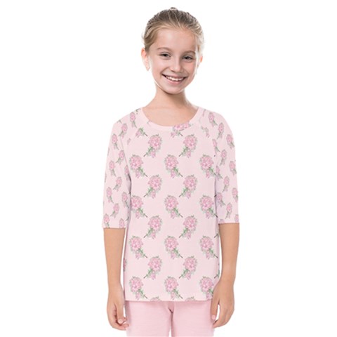 Flowers Bloom Blossom Pastel Pink Pattern Kids  Quarter Sleeve Raglan Tee by Jancukart