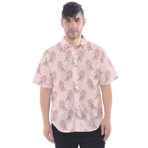 Flowers Bloom Blossom Pastel Pink Pattern Men s Short Sleeve Shirt by Jancukart