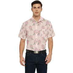 Flowers Bloom Blossom Pastel Pink Pattern Men s Short Sleeve Pocket Shirt  by Jancukart