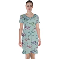 Bicycle Bikes Pattern Ride Wheel Cycle Icon Short Sleeve Nightdress