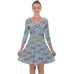 Bicycle Bikes Pattern Ride Wheel Cycle Icon Quarter Sleeve Skater Dress by Jancukart