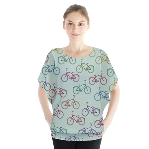 Bicycle Bikes Pattern Ride Wheel Cycle Icon Batwing Chiffon Blouse by Jancukart