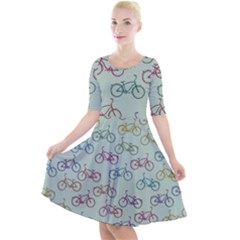 Bicycle Bikes Pattern Ride Wheel Cycle Icon Quarter Sleeve A-line Dress by Jancukart