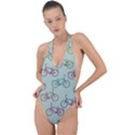 Bicycle Bikes Pattern Ride Wheel Cycle Icon Backless Halter One Piece Swimsuit View1