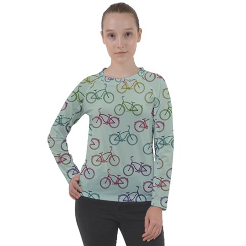 Bicycle Bikes Pattern Ride Wheel Cycle Icon Women s Long Sleeve Raglan Tee by Jancukart