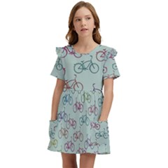 Bicycle Bikes Pattern Ride Wheel Cycle Icon Kids  Frilly Sleeves Pocket Dress by Jancukart