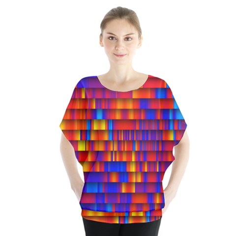 Geometric Pattern Colorful Fluorescent Background Batwing Chiffon Blouse by Jancukart