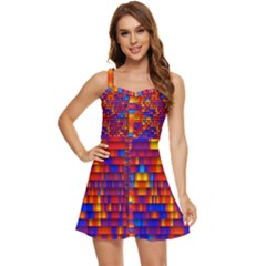 Geometric Pattern Colorful Fluorescent Background Ruffle Edge Bra Cup Chiffon Mini Dress