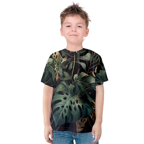 Tropical Leaves Leaf Foliage Monstera Nature Home Kids  Cotton Tee by Jancukart