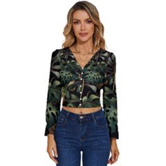 Tropical Leaves Leaf Foliage Monstera Nature Home Long Sleeve V-neck Top by Jancukart