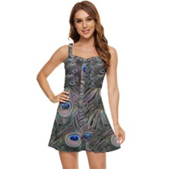 Peacock Feathers Peacock Bird Feathers Ruffle Edge Bra Cup Chiffon Mini Dress