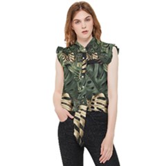 Tropical Leaves Foliage Monstera Nature Home Art Frill Detail Shirt by Jancukart