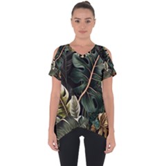 Tropical Leaves Foliage Monstera Nature Home Pattern Cut Out Side Drop Tee by Jancukart