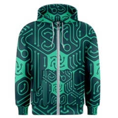 Circuit Hexagonal Geometric Pattern Background Green Men s Zipper Hoodie