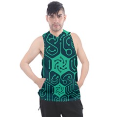 Circuit Hexagonal Geometric Pattern Background Green Men s Sleeveless Hoodie