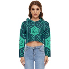 Circuit Hexagonal Geometric Pattern Background Green Women s Lightweight Cropped Hoodie by Jancukart