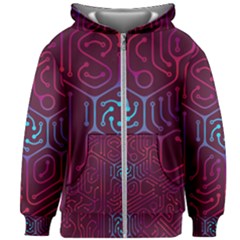 Circuit Hexagonal Geometric Pattern Background Purple Kids  Zipper Hoodie Without Drawstring by Jancukart