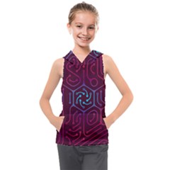 Circuit Hexagonal Geometric Pattern Background Purple Kids  Sleeveless Hoodie by Jancukart