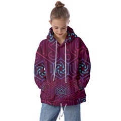 Circuit Hexagonal Geometric Pattern Background Purple Kids  Oversized Hoodie by Jancukart