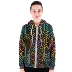 Circuit Hexagonal Geometric Pattern Background Pattern Women s Zipper Hoodie by Jancukart