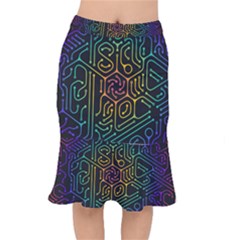 Circuit Hexagonal Geometric Pattern Background Pattern Short Mermaid Skirt