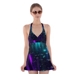 Abstract Building City 3d Halter Dress Swimsuit  by Jancukart