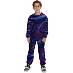 Purple Blue Swirl Abstract Kids  Sweatshirt Set by Jancukart