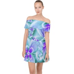 Abstract Flowers Flower Abstract Off Shoulder Chiffon Dress