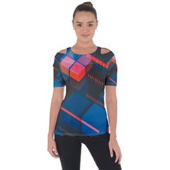 Minimalist Abstract Shaping  Abstract Digital Art Shoulder Cut Out Short Sleeve Top