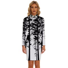 Trees Forest Woods Woodland Trunk Long Sleeve Shirt Collar Bodycon Dress by Jancukart