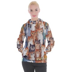 Cats Watercolor Pet Animal Mammal Women s Hooded Pullover by Jancukart