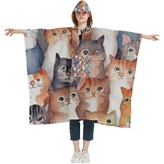 Cats Watercolor Pet Animal Mammal Women s Hooded Rain Ponchos