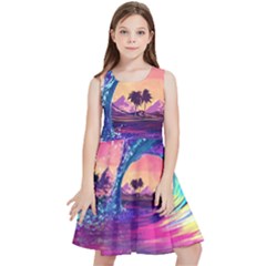 Retro Wave Ocean Kids  Skater Dress by Semog4