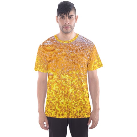 Texture Pattern Macro Glass Of Beer Foam White Yellow Bubble Men s Sport Mesh Tee by Semog4