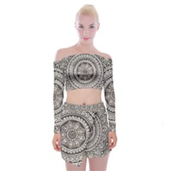 Mandala Circles Drawing Pattern Off Shoulder Top With Mini Skirt Set by Semog4