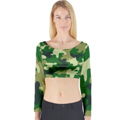 Green Military Background Camouflage Long Sleeve Crop Top by Semog4