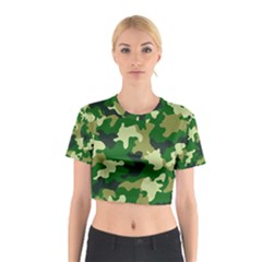 Green Military Background Camouflage Cotton Crop Top by Semog4