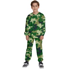 Green Military Background Camouflage Kids  Sweatshirt Set by Semog4