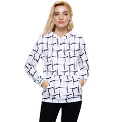 Precision Pursuit: Hunting Motif Black And White Pattern Women s Lightweight Drawstring Hoodie by dflcprintsclothing