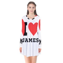 I Love James Long Sleeve V-neck Flare Dress by ilovewhateva