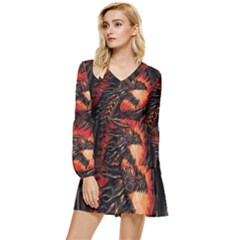 Dragon Fire Tiered Long Sleeve Mini Dress by Semog4